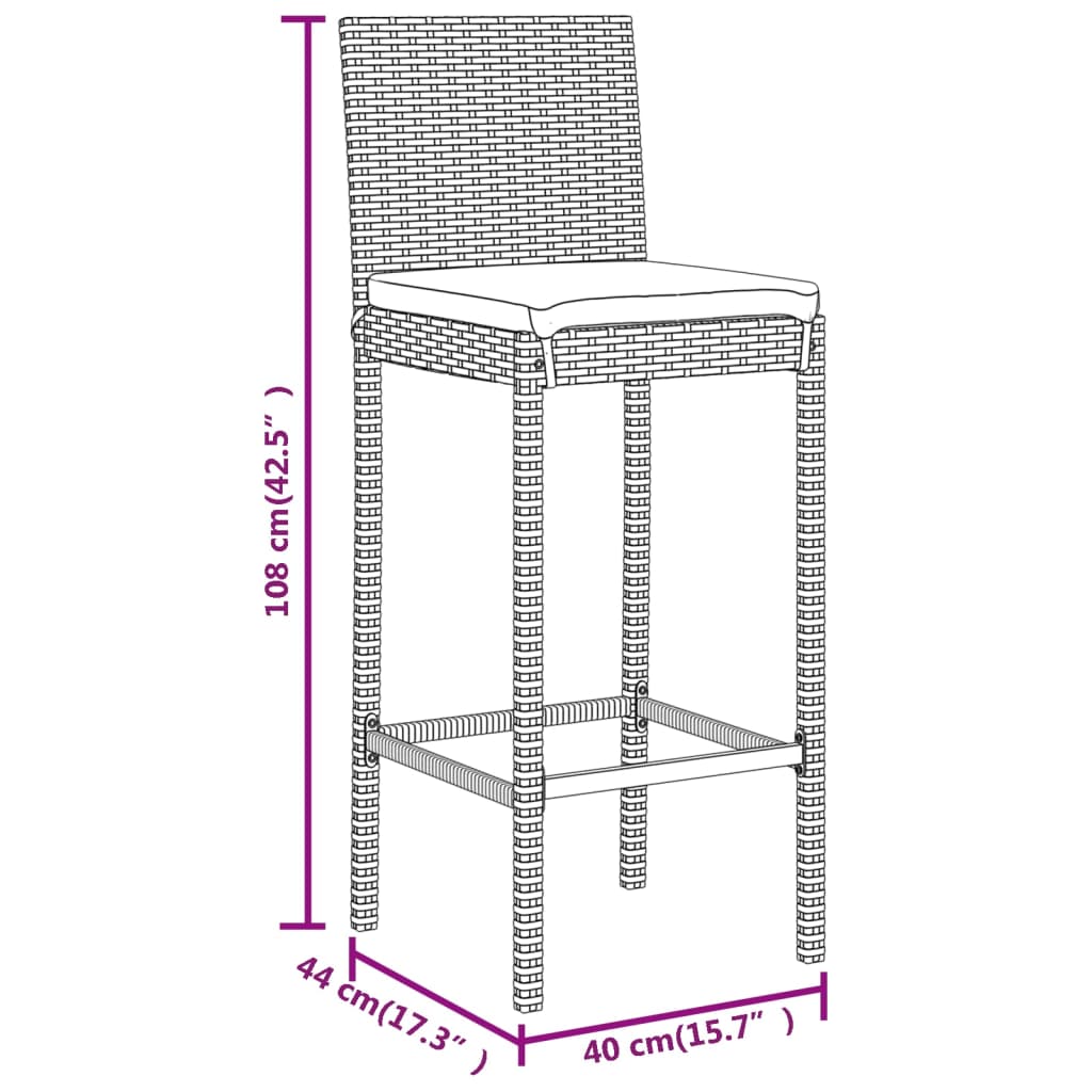 Set Bar da Giardino 7 pz con Cuscini in Polyrattan Grigio