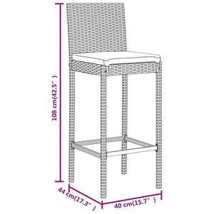 Set Bar da Giardino 7 pz con Cuscini in Polyrattan Grigio