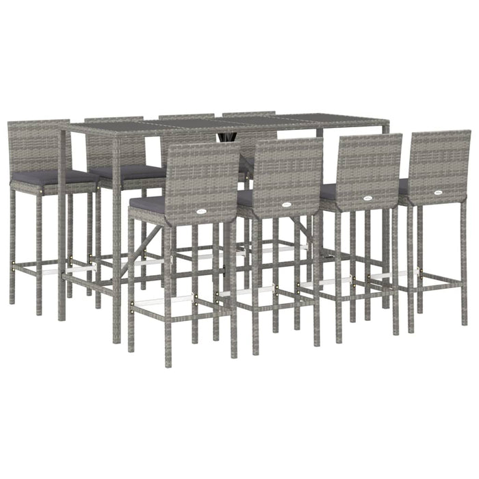 Set Bar da Giardino 9 pz con Cuscini in Polyrattan Grigio 3187648