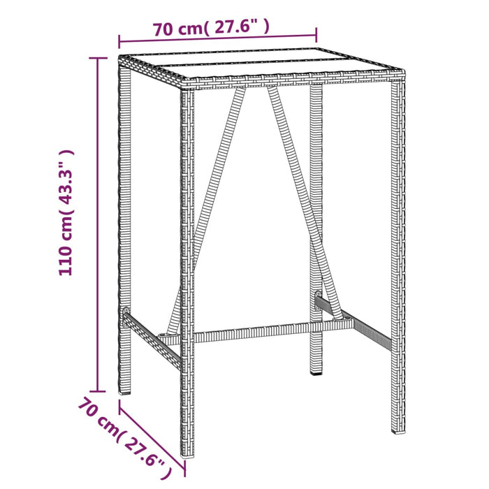 Set Bar Giardino 3 pz Nero Polyrattan e Legno Massello Acacia 3187690