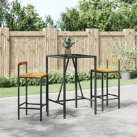 Set Bar Giardino 3 pz Nero Polyrattan e Legno Massello Acacia 3187690