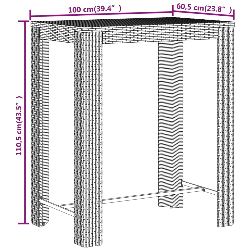 Set Bar Giardino 5pz Grigio Polyrattan e Legno Massello Acacia 3187709