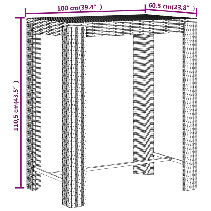 Set Bar Giardino 5pz Grigio Polyrattan e Legno Massello Acacia 3187709