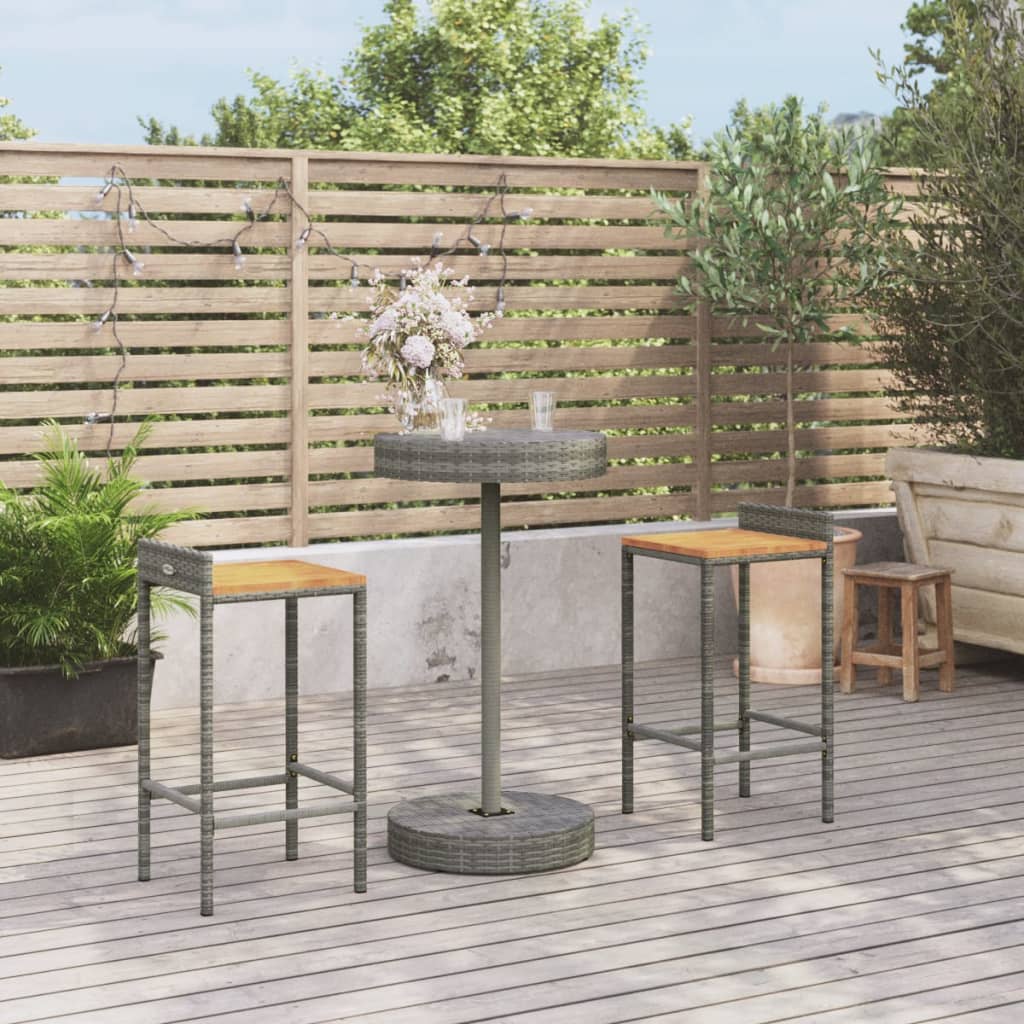 Set Bar Giardino 3pz Grigio Polyrattan e Legno Massello Acacia 3187715