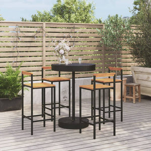 Set Bar Giardino 5 pz Nero Polyrattan e Legno Massello Acacia 3187720