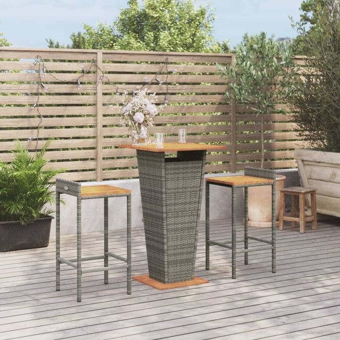 Set Bar Giardino 3pz Grigio Polyrattan e Legno Massello Acaciacod mxl 78486