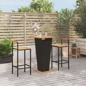 Set Bar Giardino 3 pz Nero Polyrattan e Legno Massello Acacia 3187725