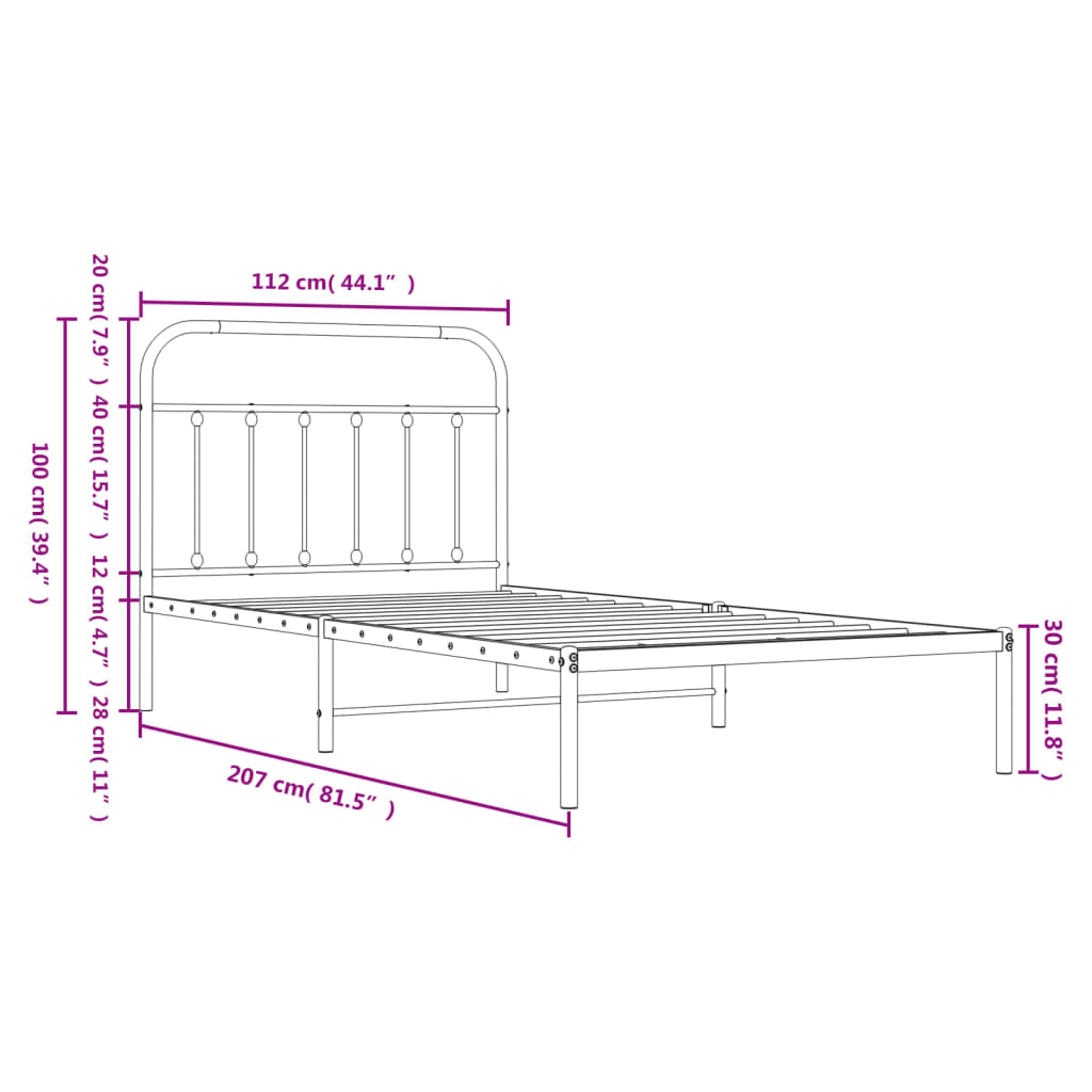 Giroletto con Testiera Metallo Bianco 107x203 cm 352623