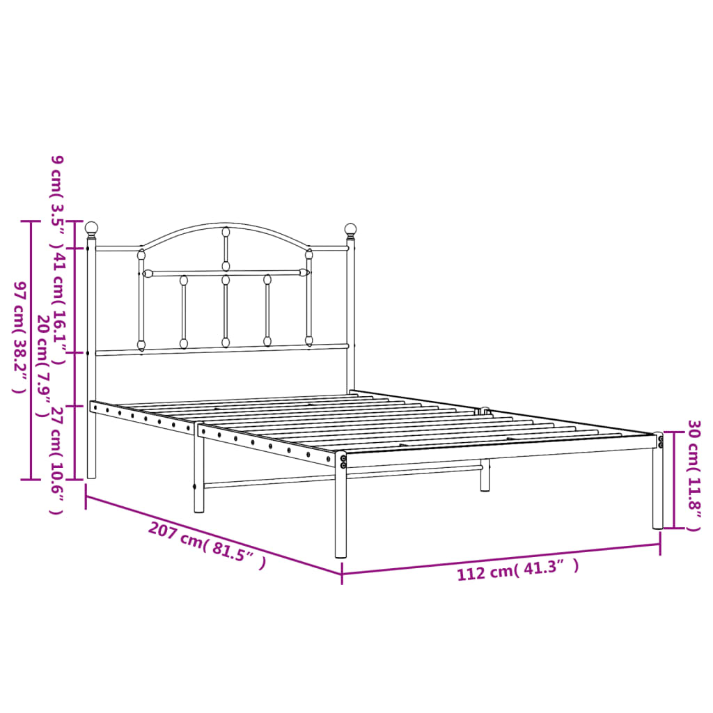 Giroletto con Testiera in Metallo Nero 107x203 cm 353435