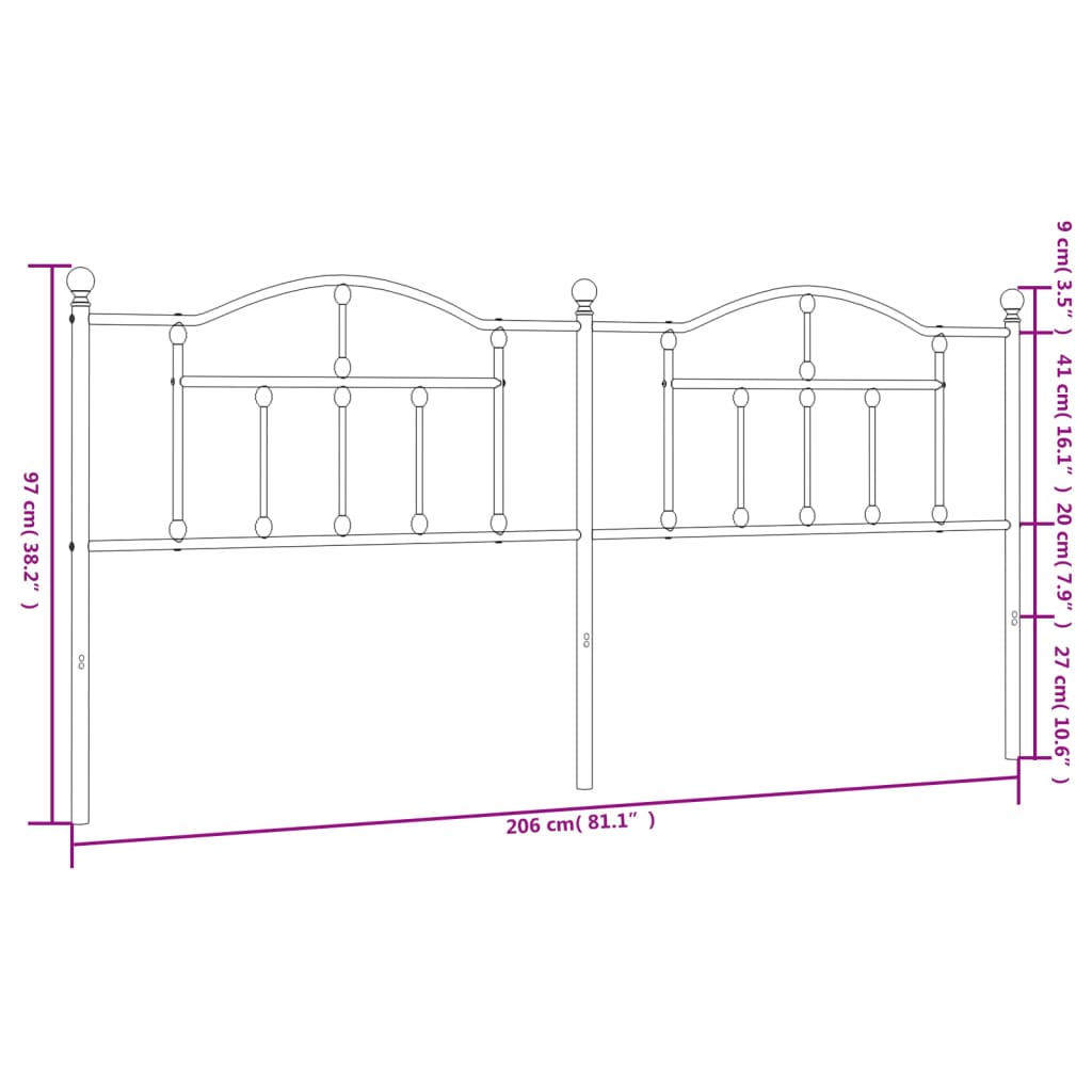 Testiera in Metallo Nero 200 cm 353477