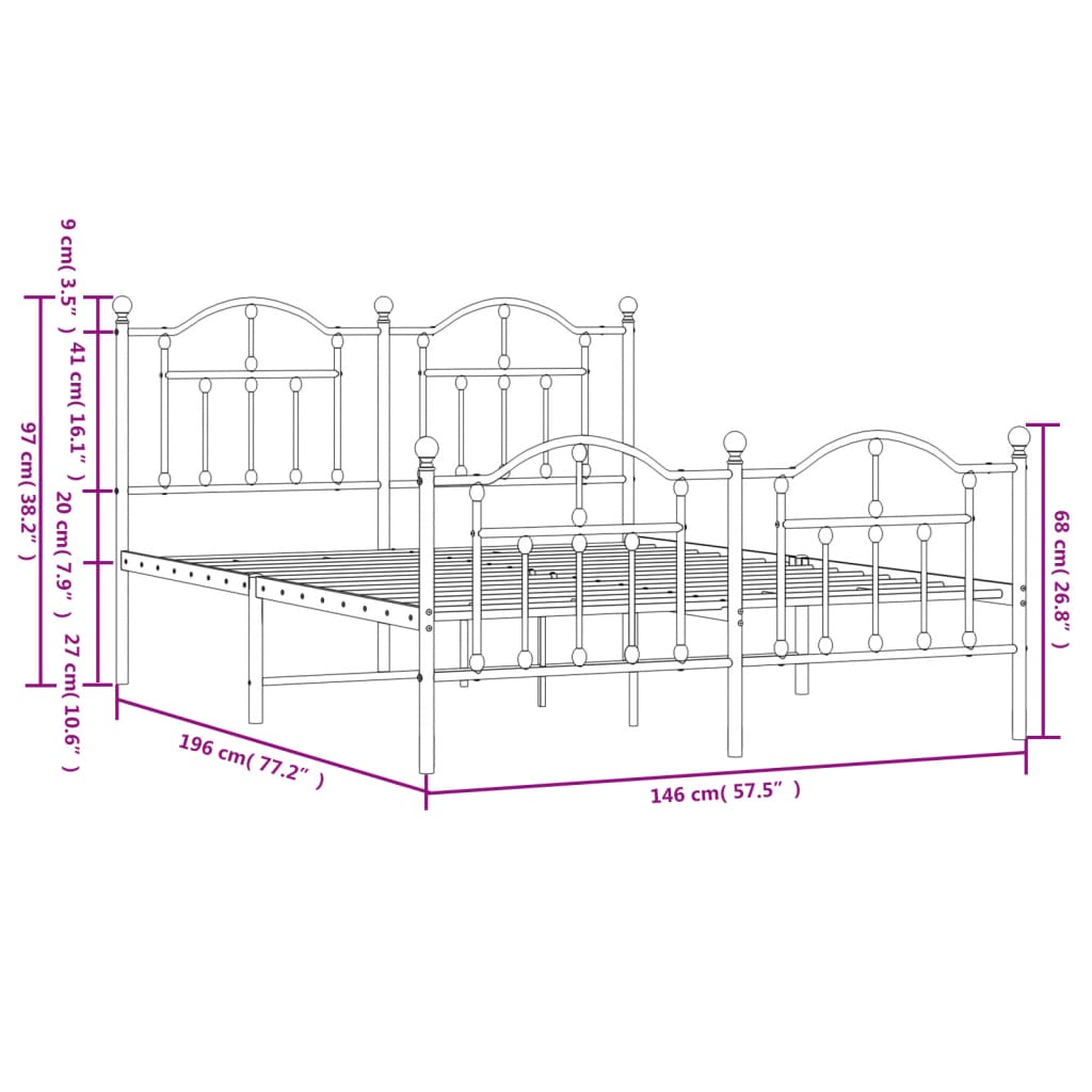 Giroletto con Testiera e Pediera Metallo Bianco 140x190 cm 353506