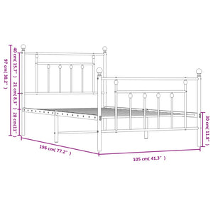 Giroletto con Testiera e Pediera Metallo Nero 100x190 cm 353549