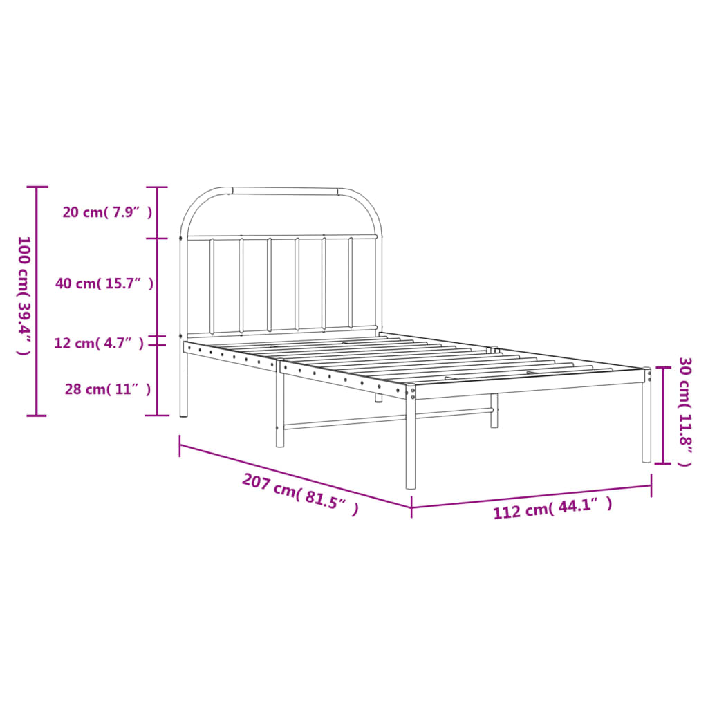 Giroletto con Testiera in Metallo Nero 107x203 cm 353631