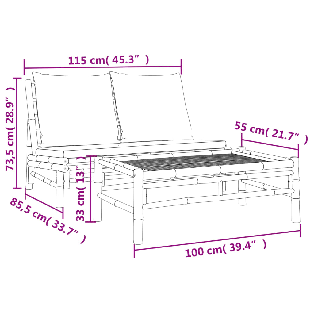 Set Salotto da Giardino 2pz con Cuscini Grigio Scuro Bambù 363458