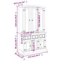 Credenza Corona Bianca 112x43x196 cm in Legno Massello di Pino 355086