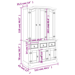 Credenza Corona Bianca 112x43x196 cm in Legno Massello di Pino 355086