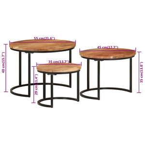 Tavolini a Incastro 3 pz in Legno Massello di Acacia 353900