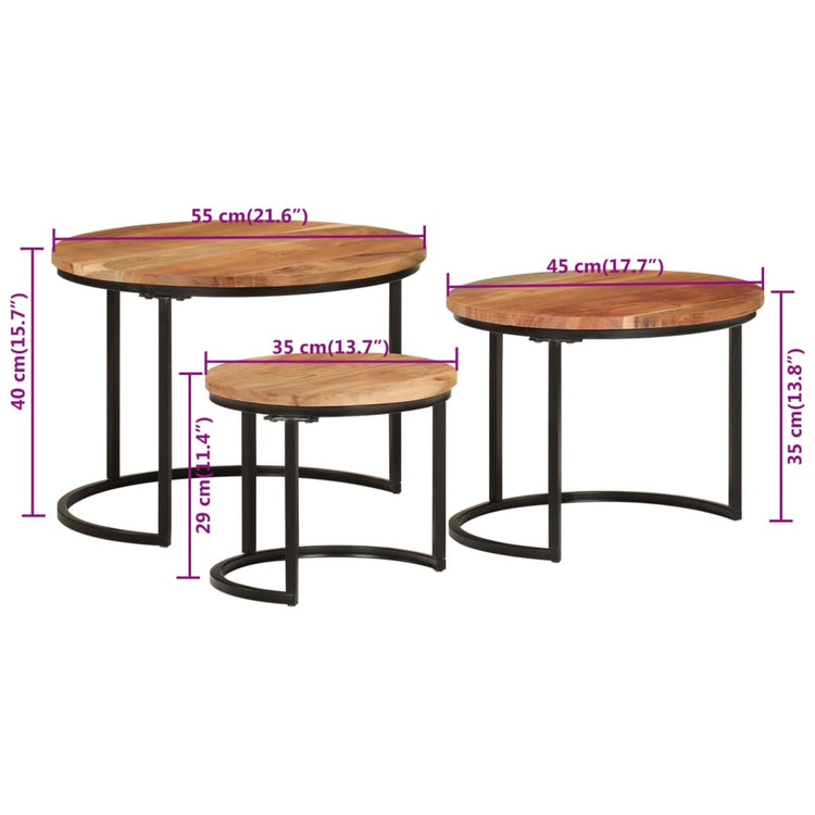 Tavolini a Incastro 3 pz in Legno Massello di Acacia 353900