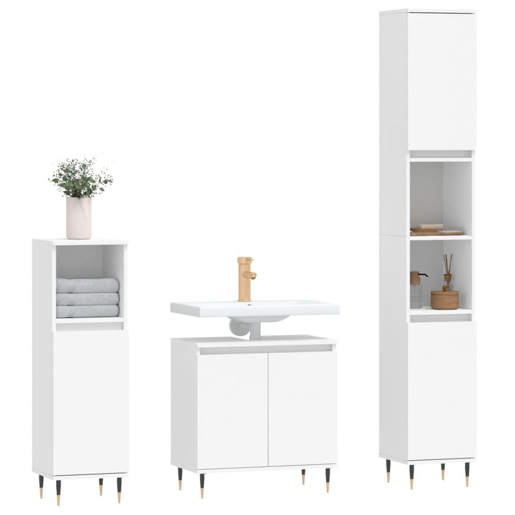 Set di Mobili da Bagno 3 pz Bianco in Legno Multistrato 3187781