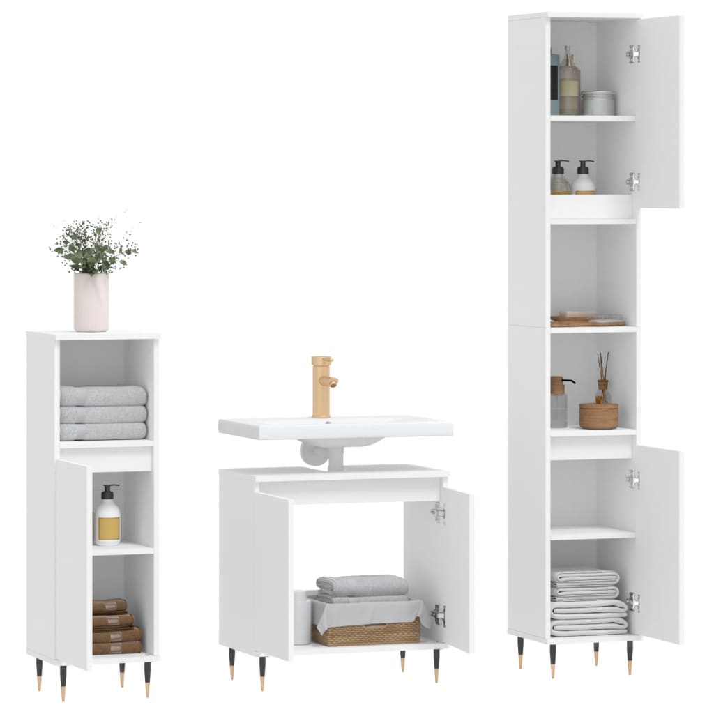 Set di Mobili da Bagno 3 pz Bianco in Legno Multistrato 3187781