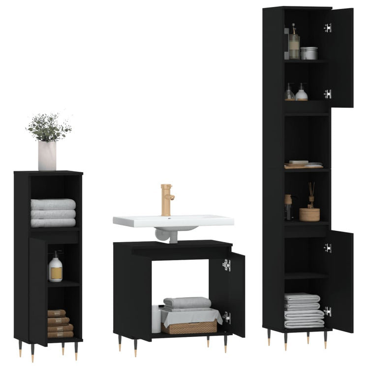 Set di Mobili da Bagno 3 pz Nero in Legno Multistrato 3187782