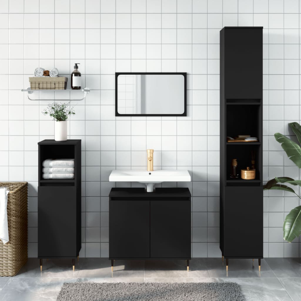 Set di Mobili da Bagno 3 pz Nero in Legno Multistrato 3187782