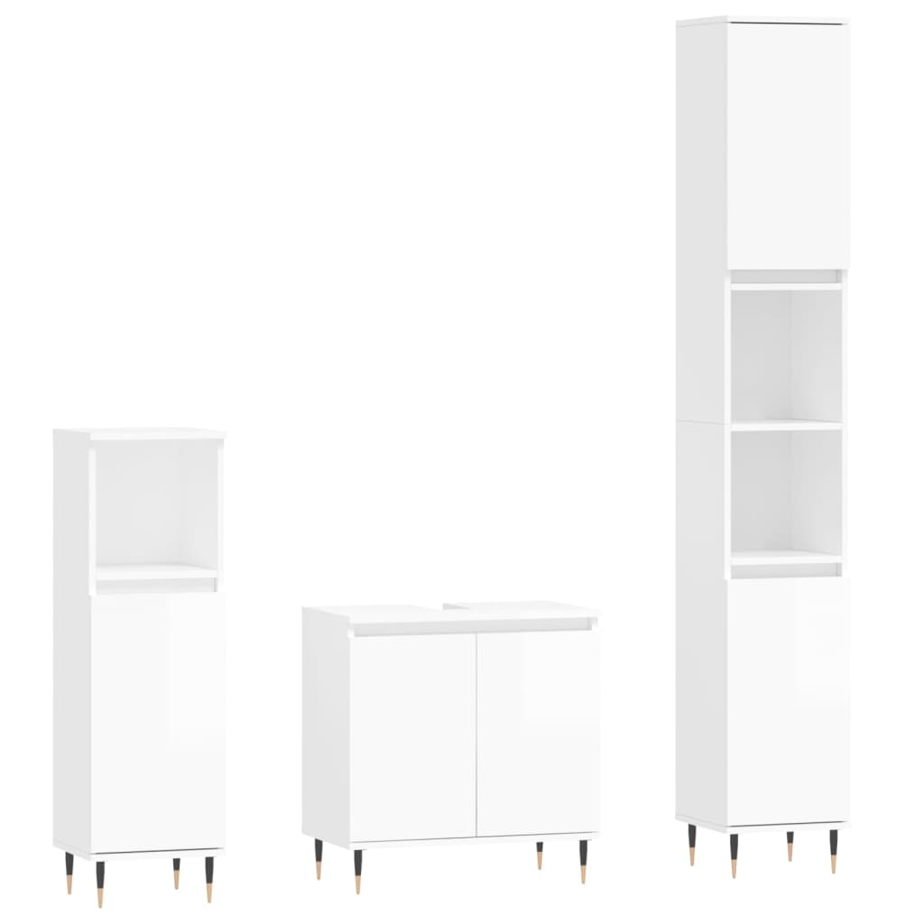 Set Mobili da Bagno 3 pz Bianco Lucido in Legno Multistratocod mxl 101483