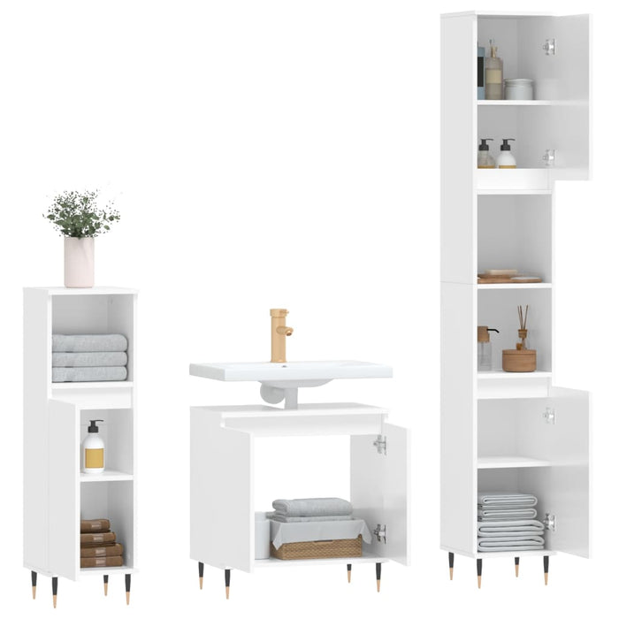 Set Mobili da Bagno 3 pz Bianco Lucido in Legno Multistrato 3187783