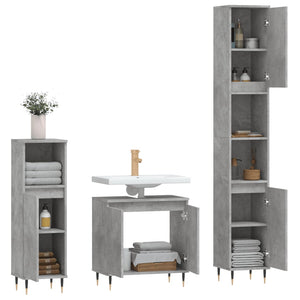 Set di Mobili da Bagno 3 pz Grigio Cemento in Legno Multistrato 3187785