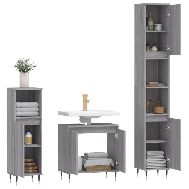 Set Mobili da Bagno 3 pz Grigio Sonoma in Legno Multistrato 3187787