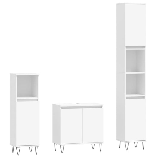 Set di Mobili da Bagno 3 pz Bianco in Legno Multistrato 3187789