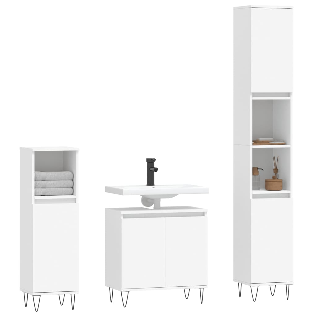 Set di Mobili da Bagno 3 pz Bianco in Legno Multistratocod mxl 77528