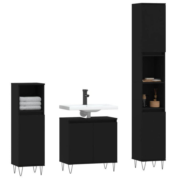 Set di Mobili da Bagno 3 pz Nero in Legno Multistratocod mxl 125402