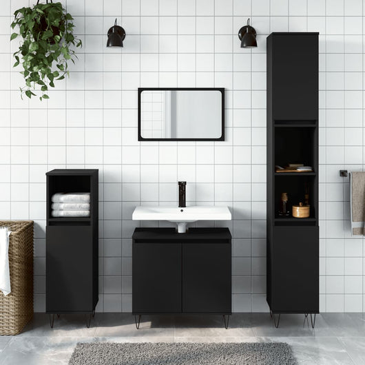 Set di Mobili da Bagno 3 pz Nero in Legno Multistrato 3187790