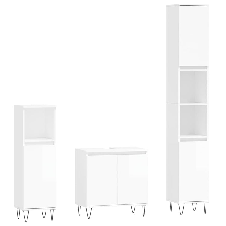 Set Mobili da Bagno 3 pz Bianco Lucido in Legno Multistrato 3187791