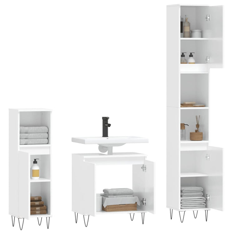 Set Mobili da Bagno 3 pz Bianco Lucido in Legno Multistrato 3187791