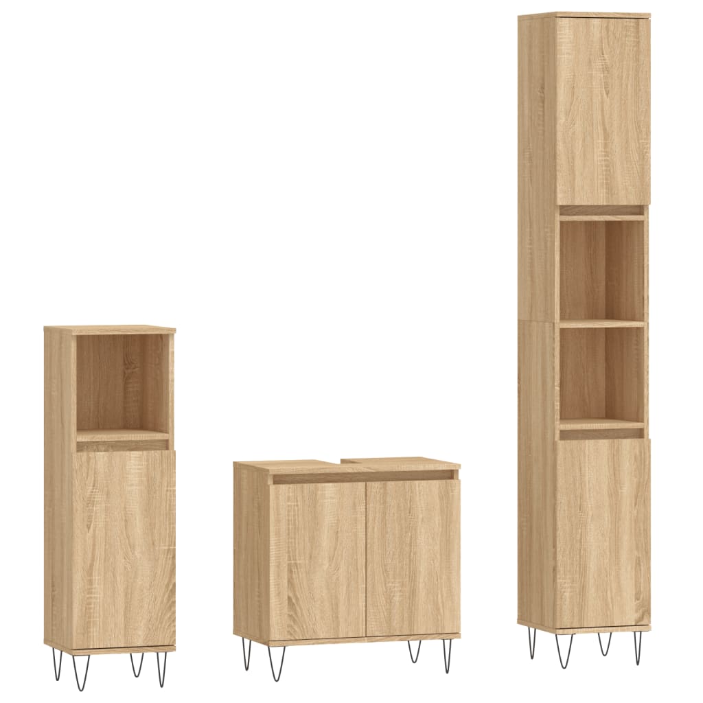 Set di Mobili da Bagno 3 pz Rovere Sonoma in Legno Multistrato 3187792