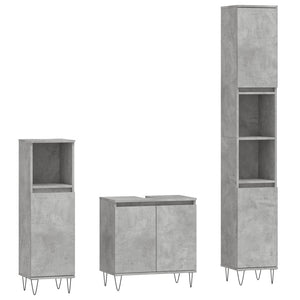 Set di Mobili da Bagno 3 pz Grigio Cemento in Legno Multistrato 3187793