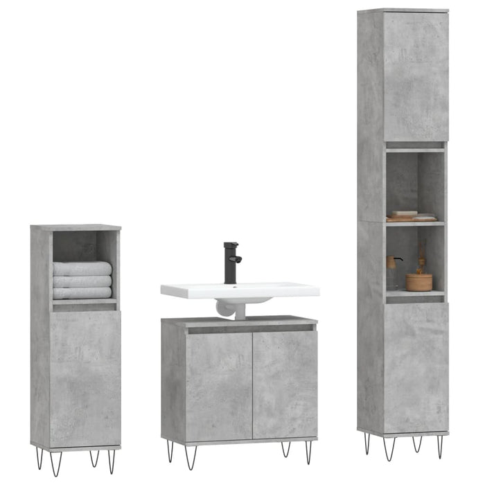 Set di Mobili da Bagno 3 pz Grigio Cemento in Legno Multistrato 3187793