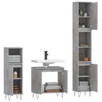 Set di Mobili da Bagno 3 pz Grigio Cemento in Legno Multistrato 3187793