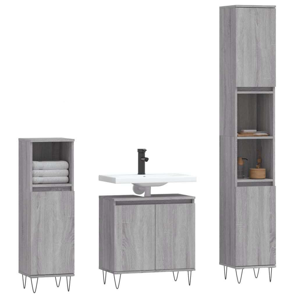 Set Mobili da Bagno 3 pz Grigio Sonoma in Legno Multistratocod mxl 101492