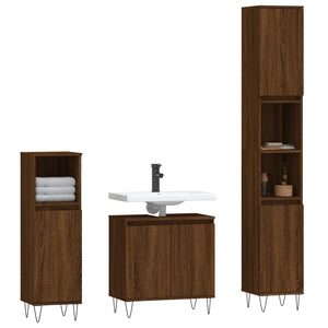 Set Mobili da Bagno 3 pz Rovere Marrone in Legno Multistratocod mxl 77488