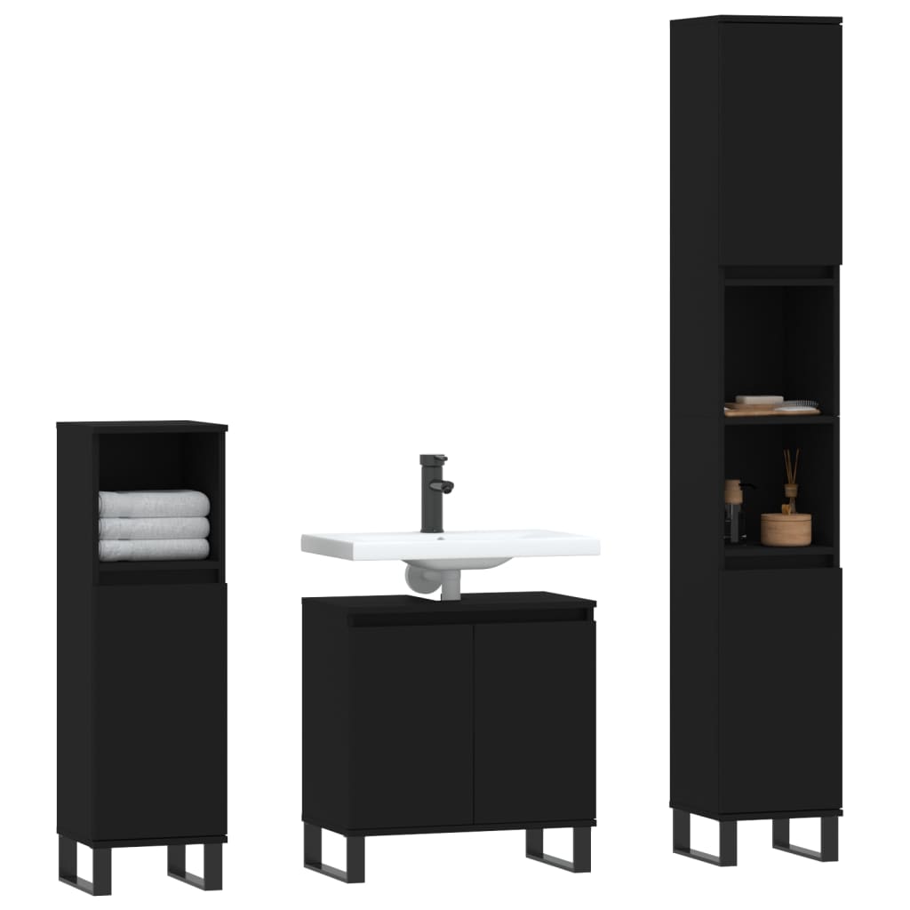 Set di Mobili da Bagno 3 pz Nero in Legno Multistrato 3187798