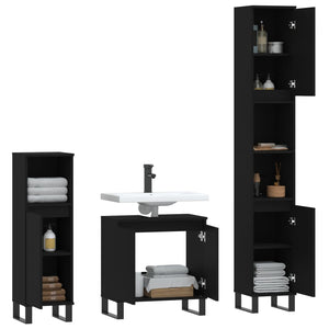 Set di Mobili da Bagno 3 pz Nero in Legno Multistrato 3187798