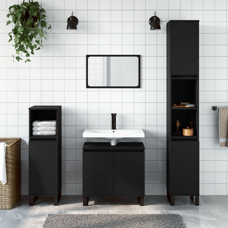 Set di Mobili da Bagno 3 pz Nero in Legno Multistrato 3187798