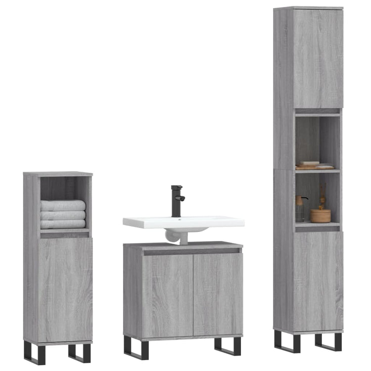 Set Mobili da Bagno 3 pz Grigio Sonoma in Legno Multistrato 3187803