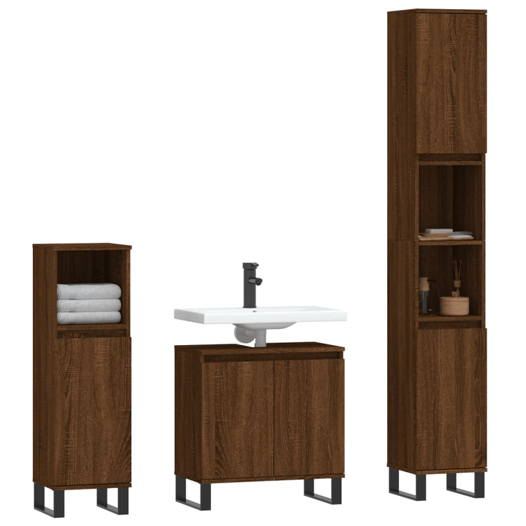 Set Mobili da Bagno 3 pz Rovere Marrone in Legno Multistrato 3187804