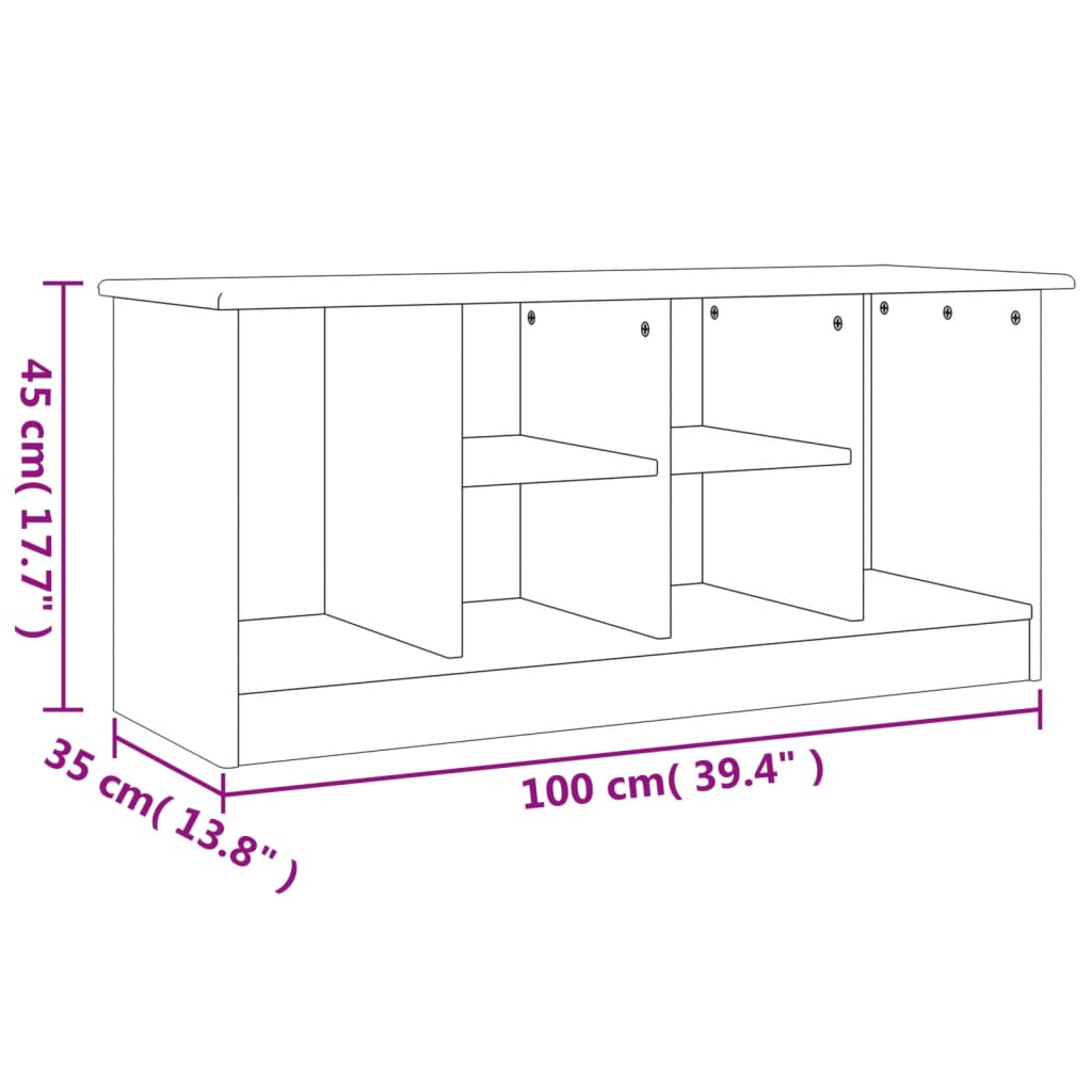 Panca Porta Scarpe ALTA Bianca 100x35x45 cm Legno Massello Pino 353932