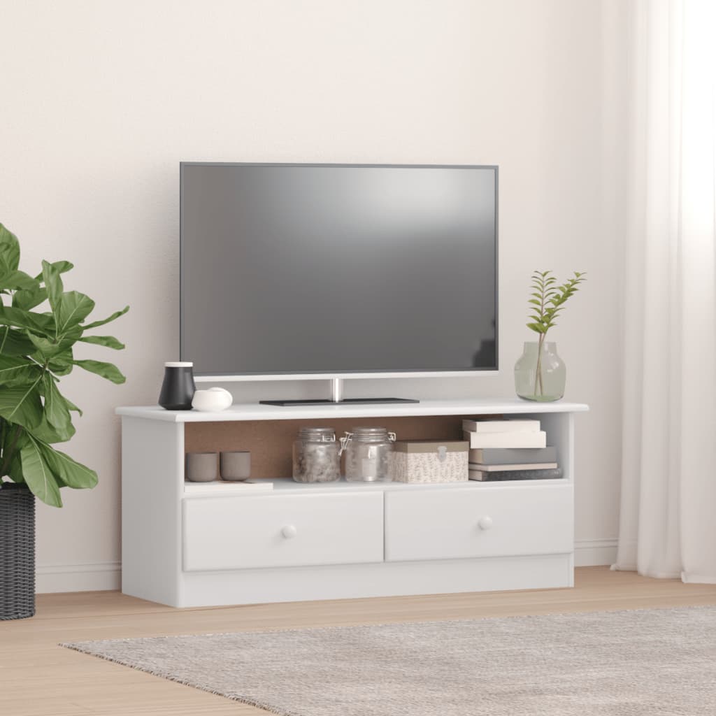 Mobile TV con Cassetti ALTA Bianco 100x35x41cm Massello di Pino 353934