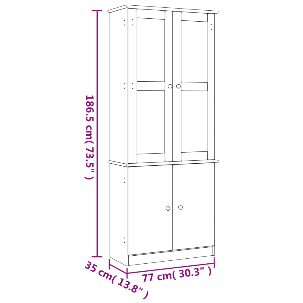 Vetrina ALTA Bianca 77x35x186,5 cm in Legno Massello di Pino 353950